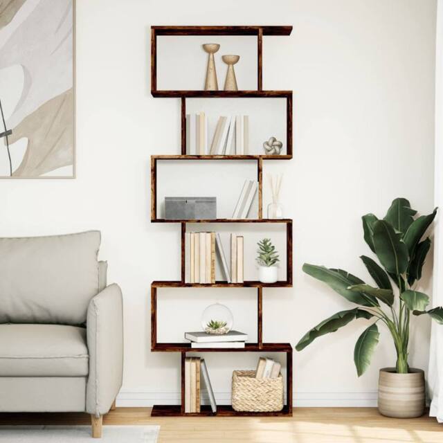 Berkfield Home Room Divider Bookcase 6-Tier Smoked Oak 70x24x193 cm Engineered Wood in Brown - Size: 70 x 24 x 193 cm - image 1