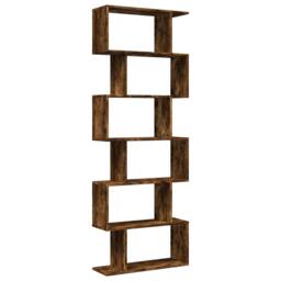 Berkfield Home Room Divider Bookcase 6-Tier Smoked Oak 70x24x193 cm Engineered Wood in Brown - Size: 70 x 24 x 193 cm - thumbnail 3