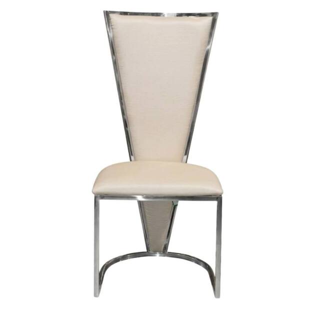 Stratus Interiors Beige Dining Chair - Silver Mirrored Frame with Beige Padded Seat Pair of 2 chairs - image 1