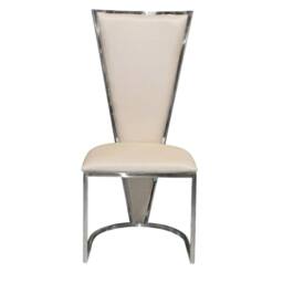Stratus Interiors Beige Dining Chair - Silver Mirrored Frame with Beige Padded Seat Pair of 2 chairs