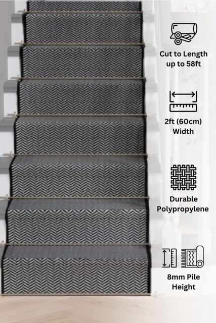 Kukoon Grey Herringbone Cut to Measure Stair Carpet Runner Rug - Size: 60 cm x 150 cm - image 1