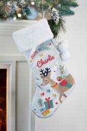 Personalised Memento Company Personalised Reindeer Christmas Stocking in Grey - thumbnail 4