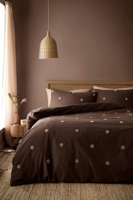 Appletree 'Dot Garden' 100% Cotton Embellished Duvet Cover Set in Chocolate - Size: Super King - image 1
