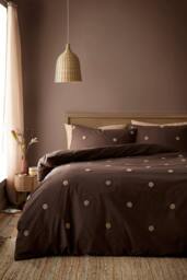 Appletree 'Dot Garden' 100% Cotton Embellished Duvet Cover Set in Chocolate - Size: Super King - thumbnail 1