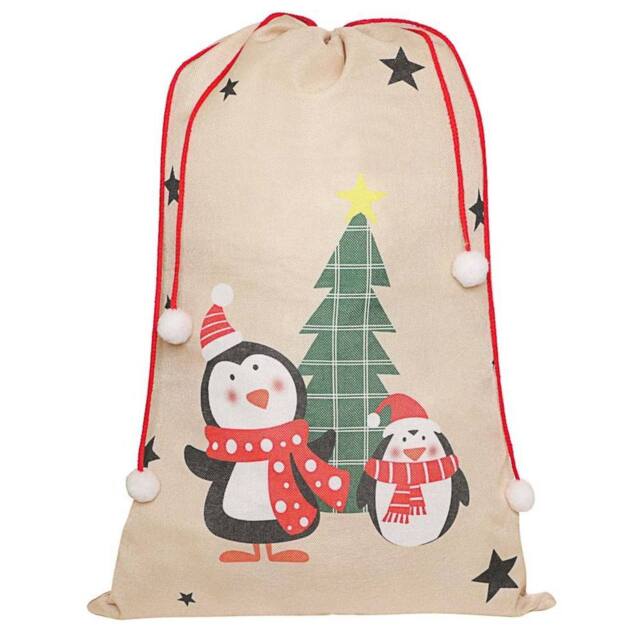 Dibor Giant Penguins Children's Christmas Present Sack Gift Sack 90cm x 62cm in Grey - Size: 90 cm x 62 cm - image 1
