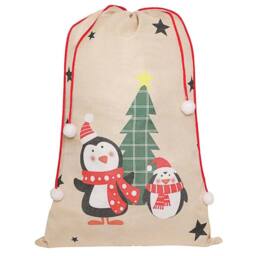 Dibor Giant Penguins Children's Christmas Present Sack Gift Sack 90cm x 62cm in Grey - Size: 90 cm x 62 cm