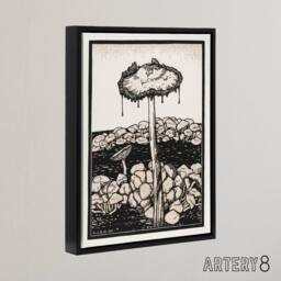 "Artery8 Dripping Mushroom Painting Framed Canvas Wall Art Print Julie de Graag in Beige - Size: W12"" x H16""" - thumbnail 2