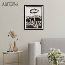 "Artery8 Dripping Mushroom Painting Framed Canvas Wall Art Print Julie de Graag in Beige - Size: W12"" x H16""" - thumbnail 3