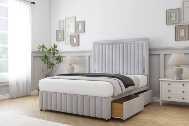 "Sloomy Boston Gold Naples Divan Set 2 Drawers-54"" Headboard-Footboard in Silver - Size: Small Double" - image 1