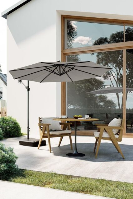 Garden Sanctuary Large 3m Patio Parasol Garden Umbrella for Sunshade & Rainwith Plastic Base in Light Grey - image 1