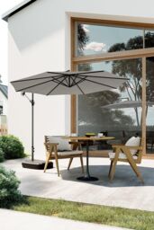 Garden Sanctuary Large 3m Patio Parasol Garden Umbrella for Sunshade & Rainwith Plastic Base in Light Grey - thumbnail 1