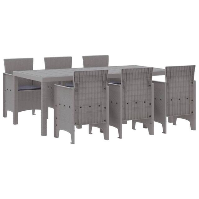 Berkfield Home 7 Piece Garden Dining Set with Cushions Light Grey Poly Rattan - image 1