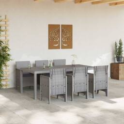 Berkfield Home 7 Piece Garden Dining Set with Cushions Light Grey Poly Rattan - thumbnail 3