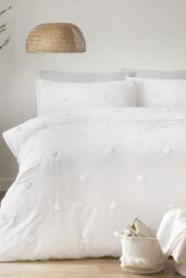 Appletree 'Dot Garden' 100% Cotton Embellished Duvet Cover Set in White - Size: King