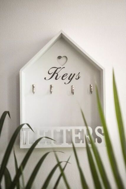 Marco Paul Hanging Key Letter Rack White Wood Storage Hooks Wall Mounted Modern Home Decor - image 1