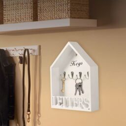 Marco Paul Hanging Key Letter Rack White Wood Storage Hooks Wall Mounted Modern Home Decor - thumbnail 6