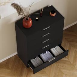 EONLION Black-5 Drawer Modern Chest Bedroom Storage in Black - Size: 100 cm - thumbnail 3