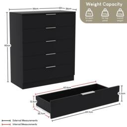EONLION Black-5 Drawer Modern Chest Bedroom Storage in Black - Size: 100 cm - thumbnail 2