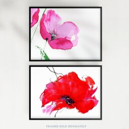 Artery8 Wall Art Print Pack of 2 A4 Pink & Red Poppy Flowers Delicate Watercolour Bloom Floral Botanical Aesthetic Living Room s Set - thumbnail 5