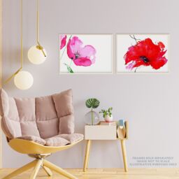 Artery8 Wall Art Print Pack of 2 A4 Pink & Red Poppy Flowers Delicate Watercolour Bloom Floral Botanical Aesthetic Living Room s Set - thumbnail 3