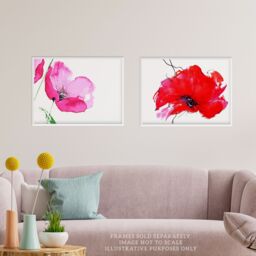 Artery8 Wall Art Print Pack of 2 A4 Pink & Red Poppy Flowers Delicate Watercolour Bloom Floral Botanical Aesthetic Living Room s Set - thumbnail 2