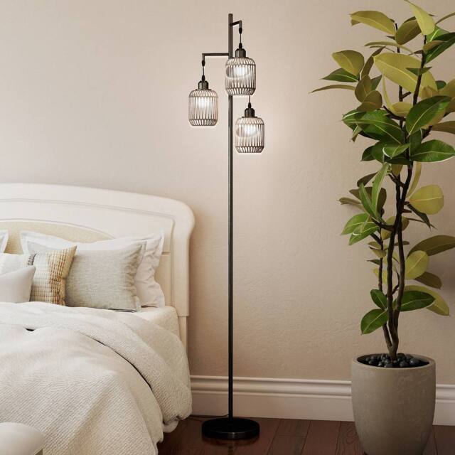 Costway 3-Light Floor Lamp Farmhouse 173CM Standing Tree Lamp w/ Foot Switch in Black - image 1