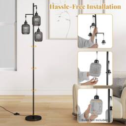Costway 3-Light Floor Lamp Farmhouse 173CM Standing Tree Lamp w/ Foot Switch in Black - thumbnail 8