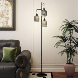 Costway 3-Light Floor Lamp Farmhouse 173CM Standing Tree Lamp w/ Foot Switch in Black - thumbnail 4