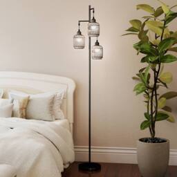 Costway 3-Light Floor Lamp Farmhouse 173CM Standing Tree Lamp w/ Foot Switch in Black - thumbnail 1