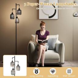 Costway 3-Light Floor Lamp Farmhouse 173CM Standing Tree Lamp w/ Foot Switch in Black - thumbnail 7