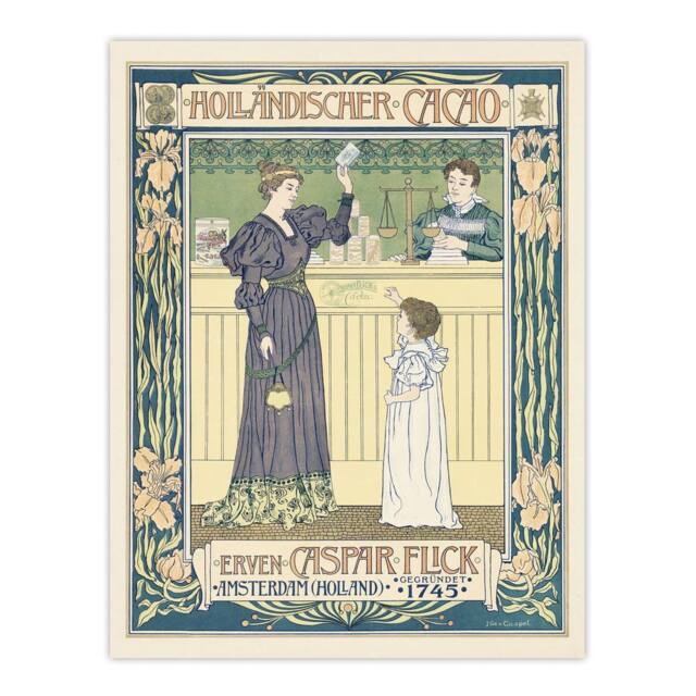 "Artery8 Hollandischer Cacao Advert Vintage Wall Art Print van Caspel in Yellow - Size: W18"" x H24""" - image 1