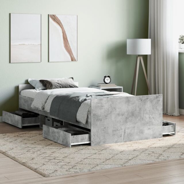 Berkfield Home Bed Frame with Headboard & Footboard Concrete Grey 100x200 cm - image 1