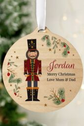 Personalised Memento Company Personalised Christmas Nutcracker Wooden Bauble in Brown - thumbnail 3