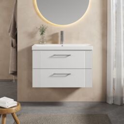 Balterley Wall Hung 2 Drawers Vanity Unit - Thin-Edge Basin 800mm, Satin White - thumbnail 2
