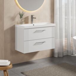 Balterley Wall Hung 2 Drawers Vanity Unit - Thin-Edge Basin 800mm, Satin White - thumbnail 4