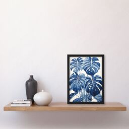 Artery8 Wall Art Print Monstera Plant Leaves Detailed Blue Pencil Drawing Framed - Size: A4 - thumbnail 4