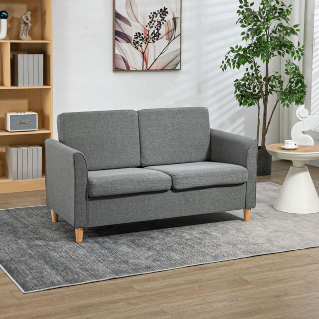 HOMCOM Double Seat Sofa Linen Upholstery Loveseat Couch w/ Armrests in Grey - image 1