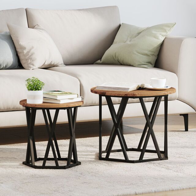 Berkfield Home Nesting Side Tables (Set of 2) - Rustic Wood Look, Made of Engineered Wood in Brown - image 1