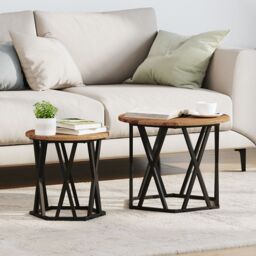 Berkfield Home Nesting Side Tables (Set of 2) - Rustic Wood Look, Made of Engineered Wood in Brown - thumbnail 1