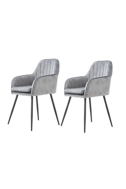 Living and Home Set of 2 Upholstered Dining Chairs in Grey - image 1