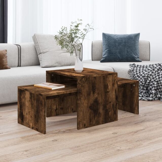 Berkfield Home Coffee Table Set Smoked Oak 100x48x40 cm Engineered Wood in Brown - Size: 100 x 48 x 40 cm - image 1