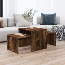 Berkfield Home Coffee Table Set Smoked Oak 100x48x40 cm Engineered Wood in Brown - Size: 100 x 48 x 40 cm - thumbnail 1