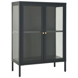 Berkfield Home Sideboard Anthracite 75x35x105 cm Steel & Glass in Black - Size: 75 x 35 x 105 cm - thumbnail 2