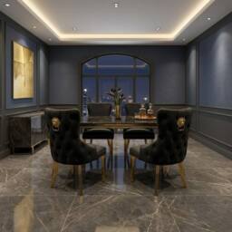 HOME LUXE INTERIOR Sofia 1.5m Black & Gold Marble Table & 4 Victoria Black Lion Chairs - thumbnail 3