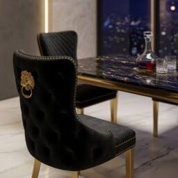 HOME LUXE INTERIOR Sofia 1.5m Black & Gold Marble Table & 4 Victoria Black Lion Chairs - thumbnail 5