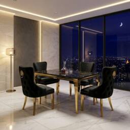 HOME LUXE INTERIOR Sofia 1.5m Black & Gold Marble Table & 4 Victoria Black Lion Chairs - thumbnail 4