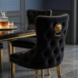 HOME LUXE INTERIOR Sofia 1.5m Black & Gold Marble Table & 4 Victoria Black Lion Chairs - thumbnail 6
