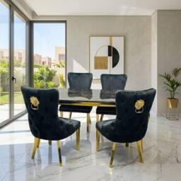 HOME LUXE INTERIOR Sofia 1.5m Black & Gold Marble Table & 4 Victoria Black Lion Chairs - thumbnail 2