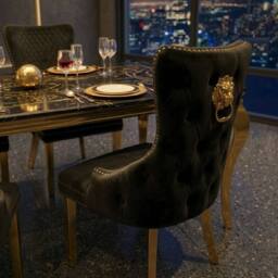 HOME LUXE INTERIOR Sofia 1.5m Black & Gold Marble Table & 4 Victoria Black Lion Chairs - thumbnail 8