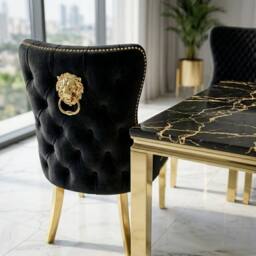 HOME LUXE INTERIOR Sofia 1.5m Black & Gold Marble Table & 4 Victoria Black Lion Chairs - thumbnail 7